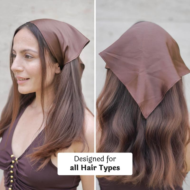 Image of Hair Drama Co. Elastic Bandana Head Scarf for Women | Silk Satin Head Wrap Bandana Scarves | Boho Style Statement Headband Stylish Design | All Day Wear Scarves | Hair Scarf Accessories