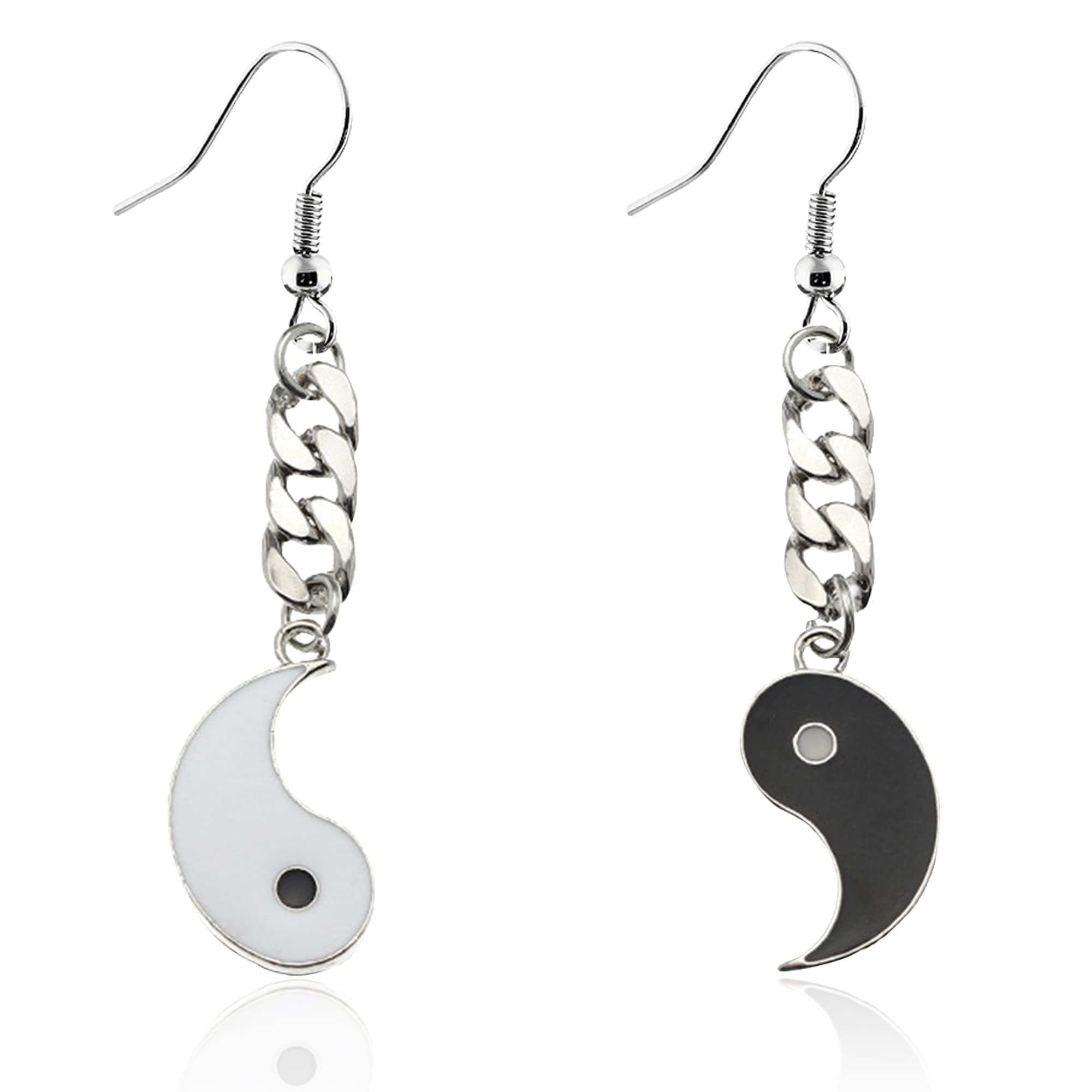 TIANHONGYANUnique Enamel Yin Yang long chain Dangle Earrings Black White Tai Chi Yin Yang Drop Earrings Ancient Symbol Bagua Earrings for Women Girls Jewelry Gift