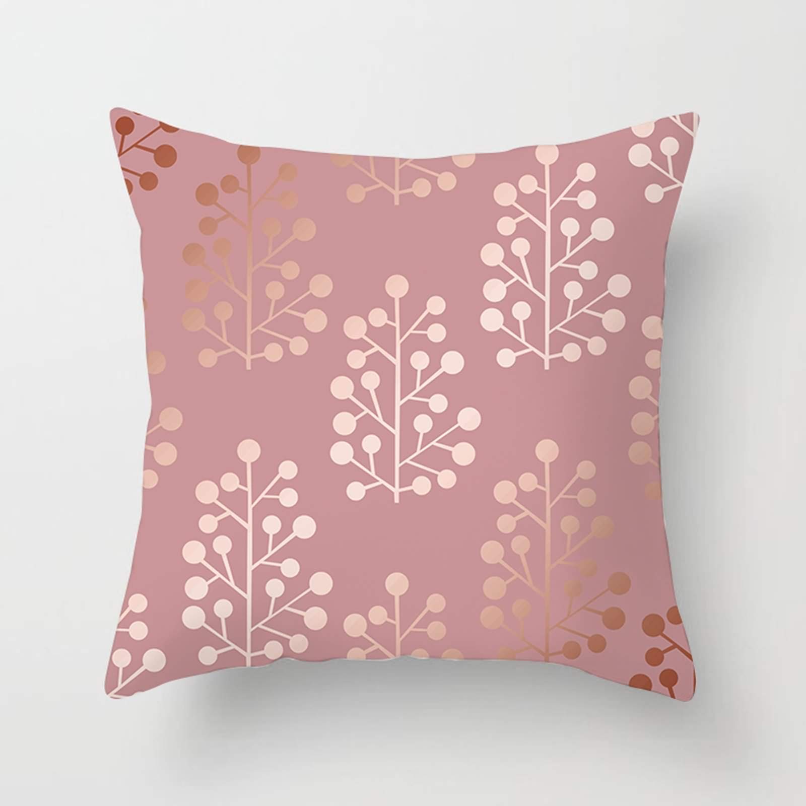 Epinki Fodere per Cuscini 50x50, Cuscini Divano Foglie di Fiori di Rosa A Federe per Cuscino Poliestere, Bianco Oro Rosso