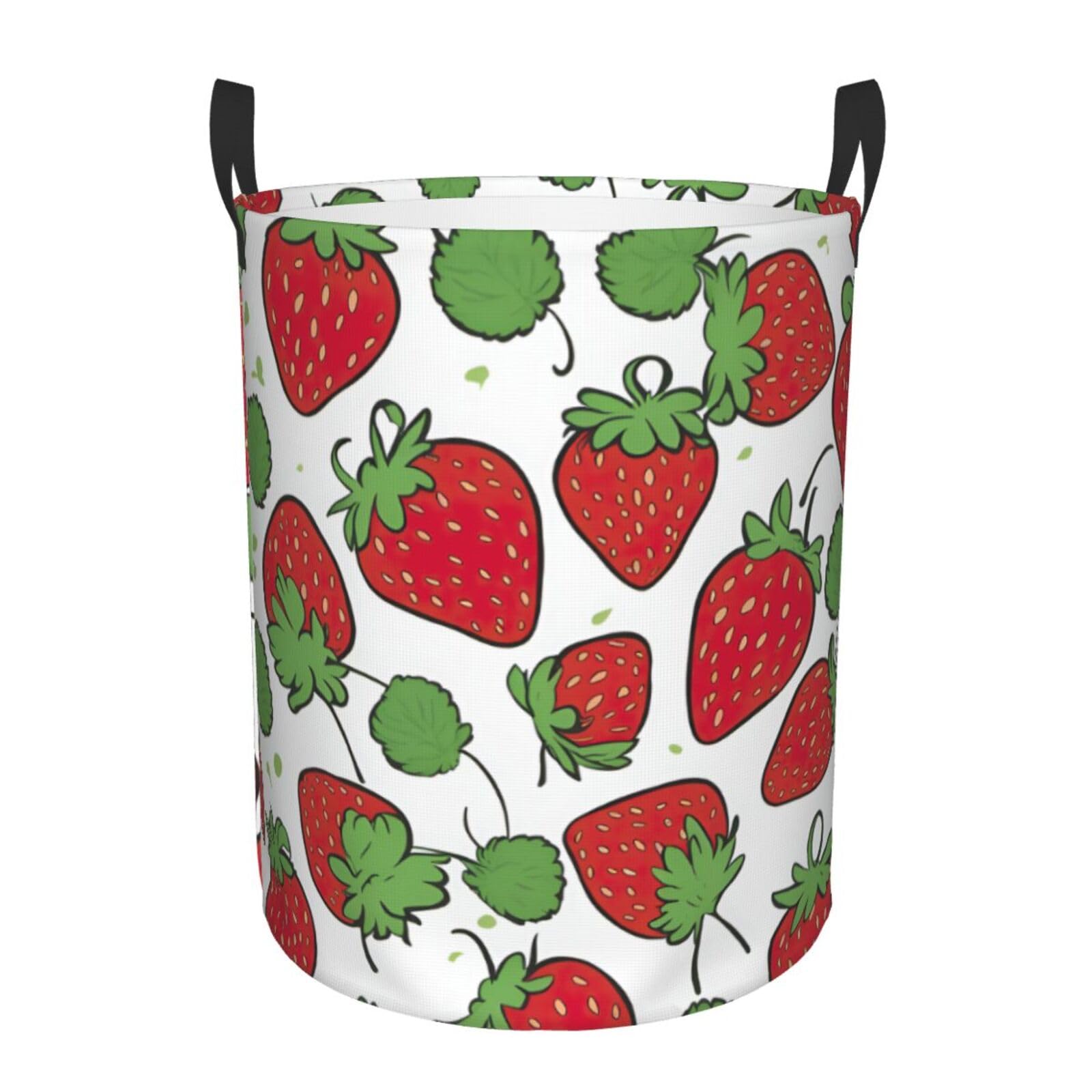 S Collapsible Laundry Hamper Round Strawberry pattern Print Storage