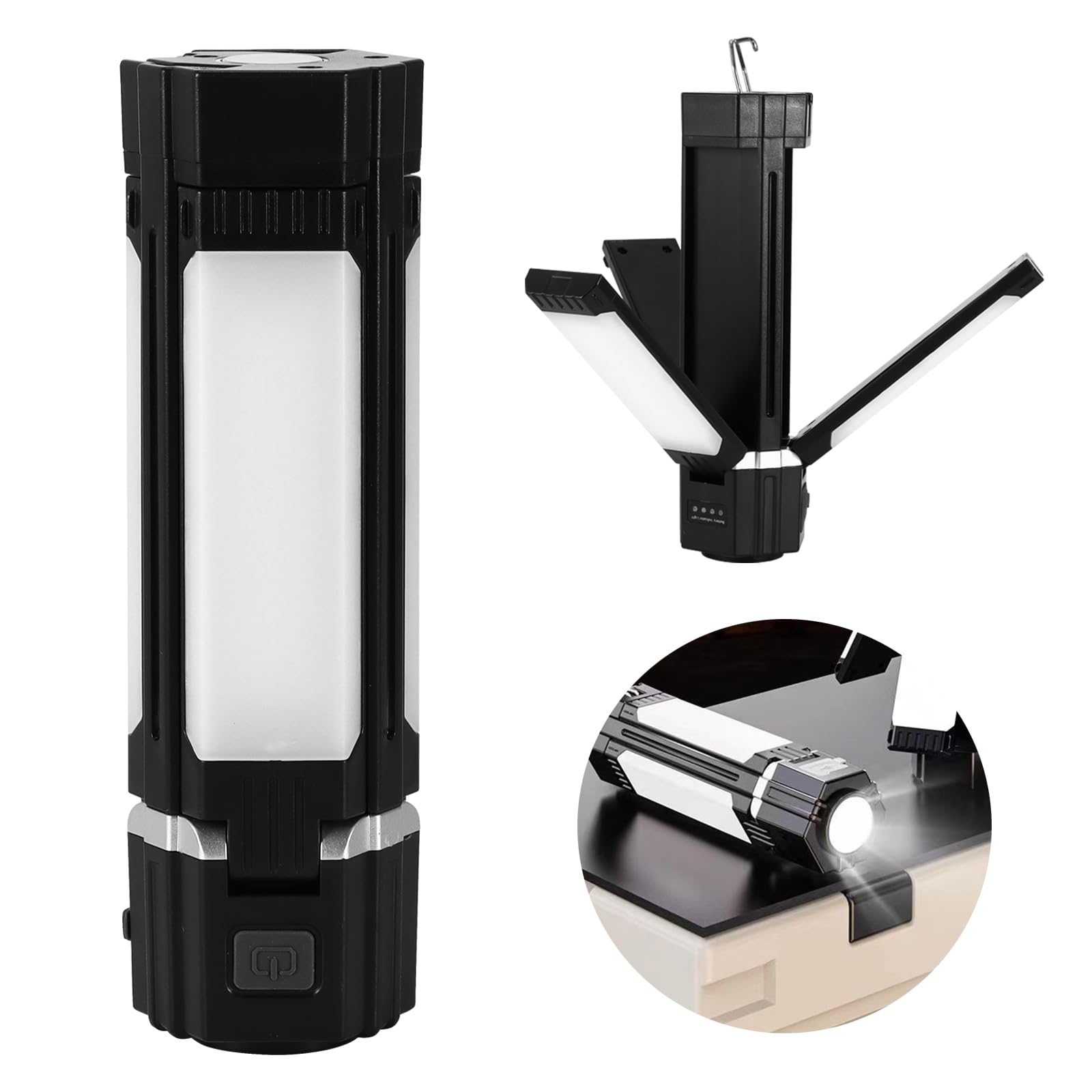 Camping Lantern Rechargeable LED Lights, 5 Modes, 3000mAh, Black, Water Resistant, Portable Tent Light with Magnetic Top for Outdoor Fishing Hiking