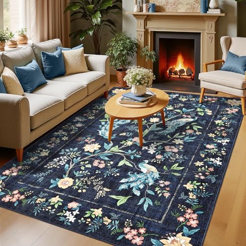 GarveeHome 5x7 Area Rug Navy Blue Washable Rugs for Living
