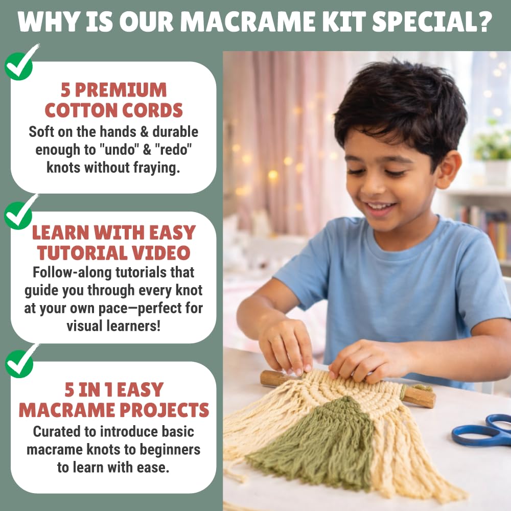 Kalakaram Macrame Kit for Beginners | DIY Art & Craft Kit for Kids, Teens & Adults | DIY Embroidery Activity Craft Set | Learn Knotting, Wall Hanging, Keychain & Handmade Décor | Birthday Gift for Girls, Boys, Kids Ages 10+ | Screen-Free Hobby Kit 3