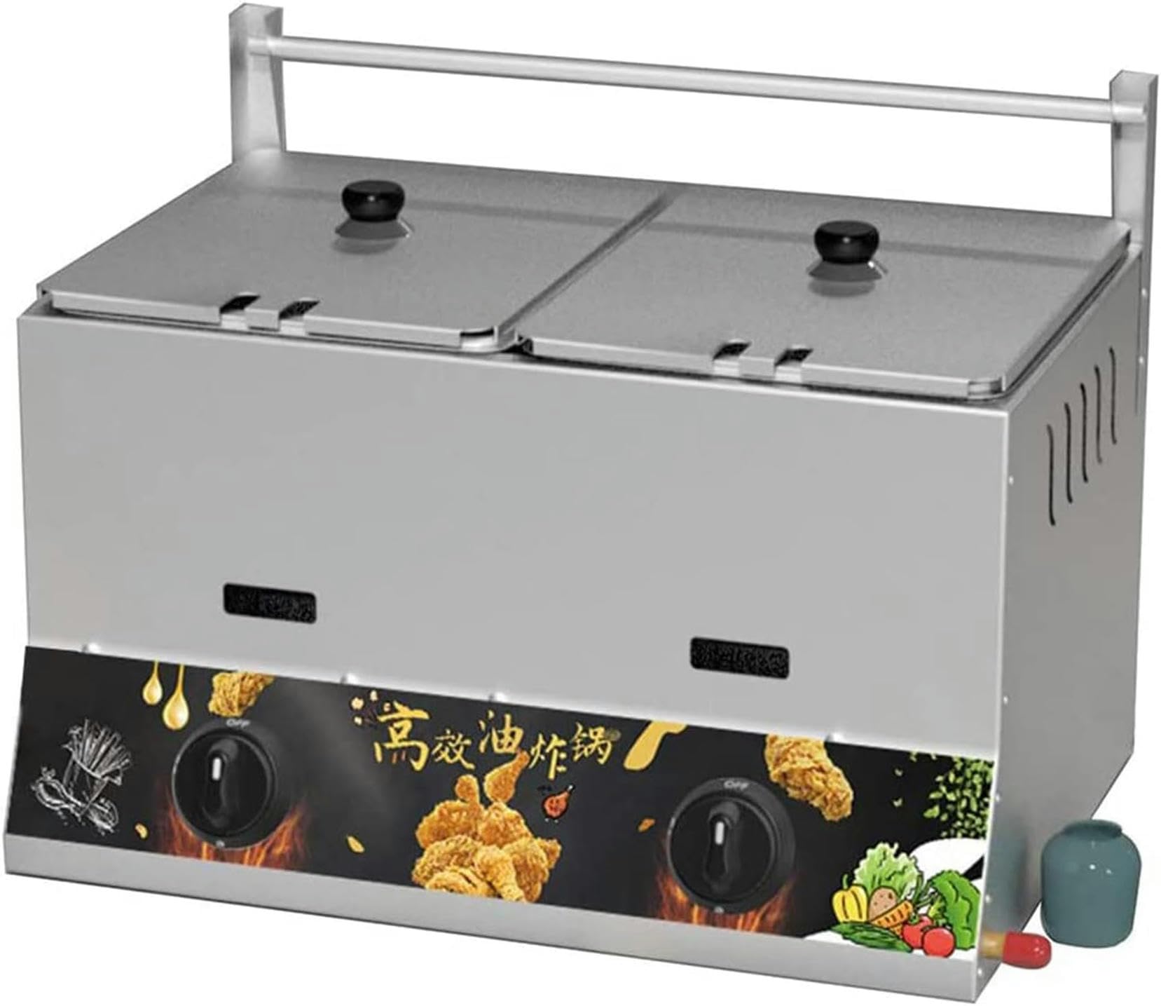 Freidora a Gas de 22 litros, freidora de Doble Tanque de Acero Inoxidable, 2 cestas, Ajuste Manual de Temperatura, para Restaurante Comercial en casa~/