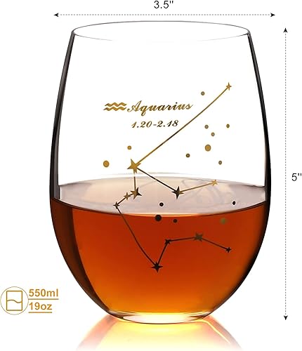 Miniatura 3 de Copa de vino de acuario Acuario regalo del zodiaco para mujeres y hombres, 20 onzas, copas de vino sin tallo de acuario, vidrio de constelación