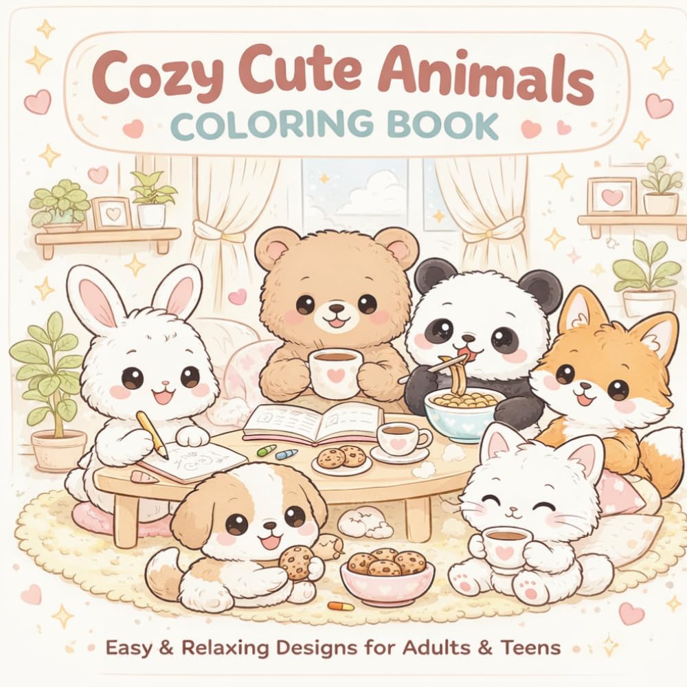 Cute Cozy Animals Coloring Book: Simple and Relaxing Animal Designs for Stress Relief and Fun