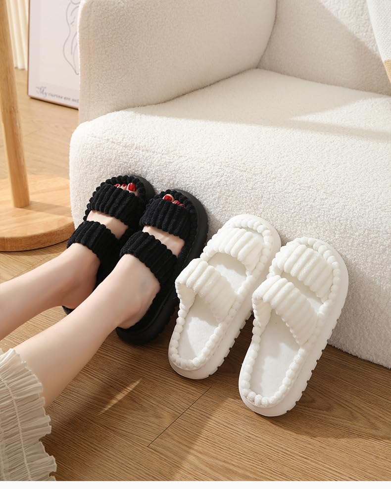 Women's Plush Slippers - Warm Lining, Striped Open Toe Design, Non-Slip EVA Sole, Cozy Indoor Comfort3