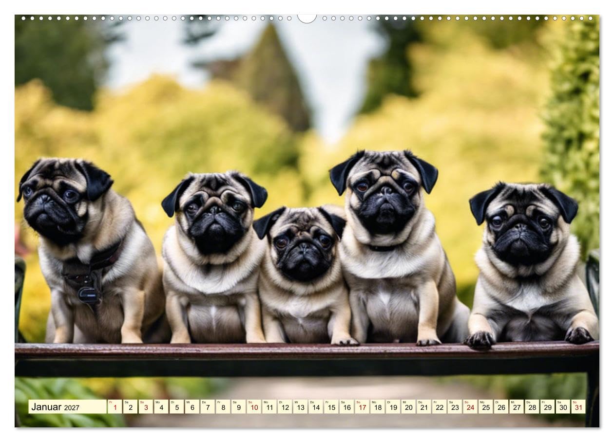 CALVENDO - Möpse - quirlige Charmebolzen (hochwertiger Premium Wandkalender 2027 DIN A2 quer), Kunstdruck in Hochglanz: Die i en Familien - und Seniorenhunde