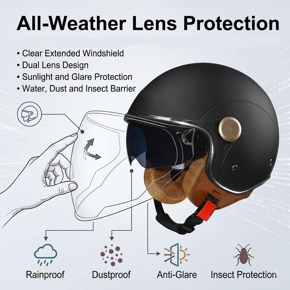 Casque Moto Jet Rétro 3/4 ECE 22.06 avec Double Visière