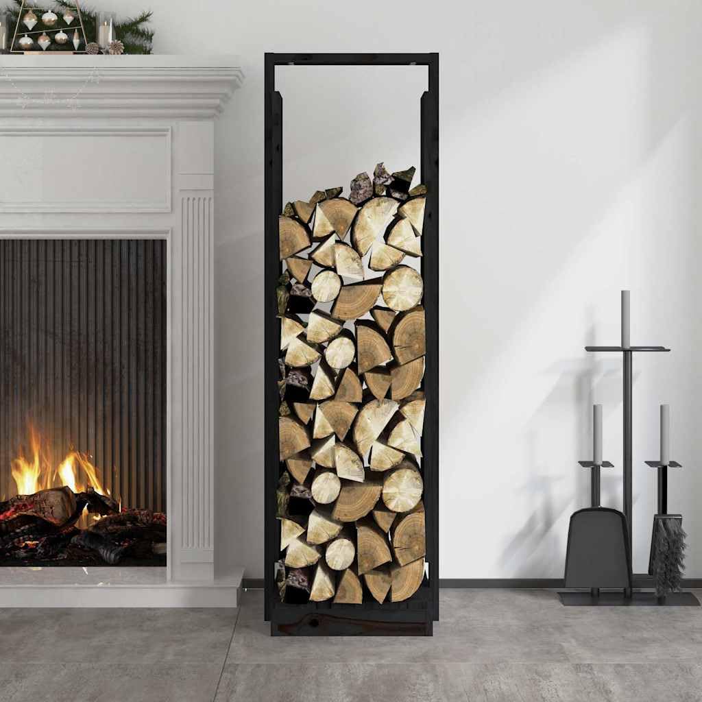Home strumenti-Portalegna Nero 33.5x30x110 cm Legno Massello Pino
