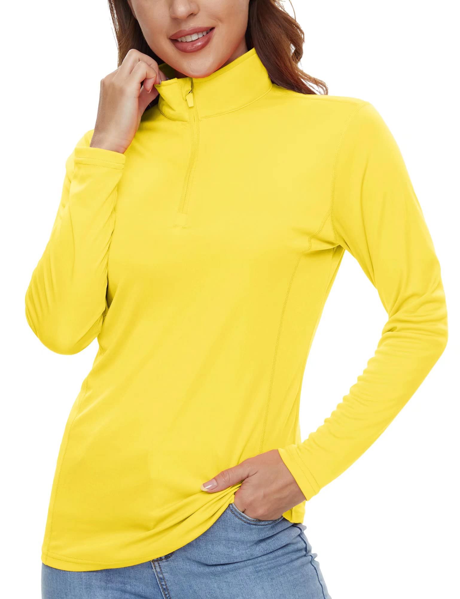 BIYLACLESENWomen's UPF50+ Sun Protection Shirts Long Sleeve Quick Dry Workout Tops 1/4 Zip Athletic Running Hiking Shirts