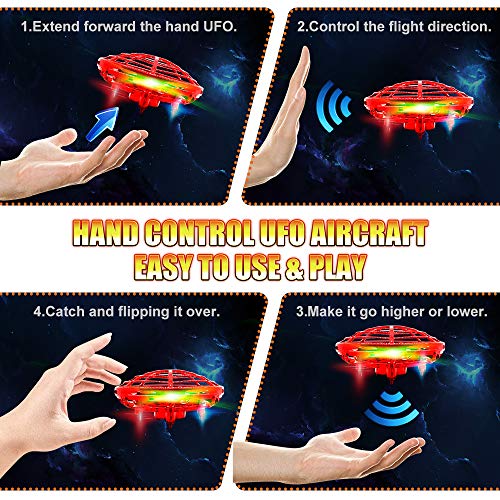Hand Drones, Hand Operated Drones, econoLED Boy Toys Kids Hand Controlled Flying Ball Drone,Hands Free Mini Flying Ball Helicopter with 2 Speed & 5 LED Lights for Boys, Girls, Kids Gift (Light Red) - Thumbnail 7