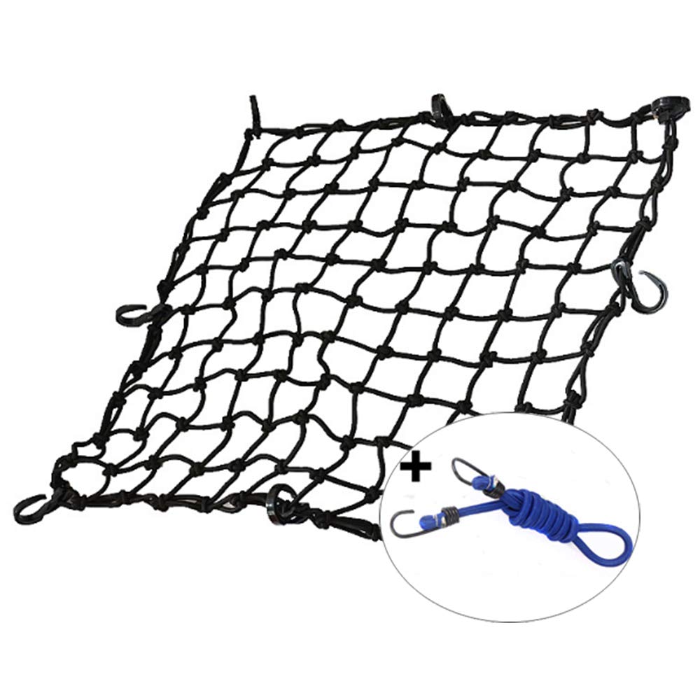 KOFULL 20" x 20" Cargo Net, Bungee net with 8 Hooks, Small Cargo net Stretches to 42" x 42", Cargo Netting with 2" x 2" Mesh for Motorcycle, Bike, ATV - Free 1 PC Luggage Fixed Strap Rope