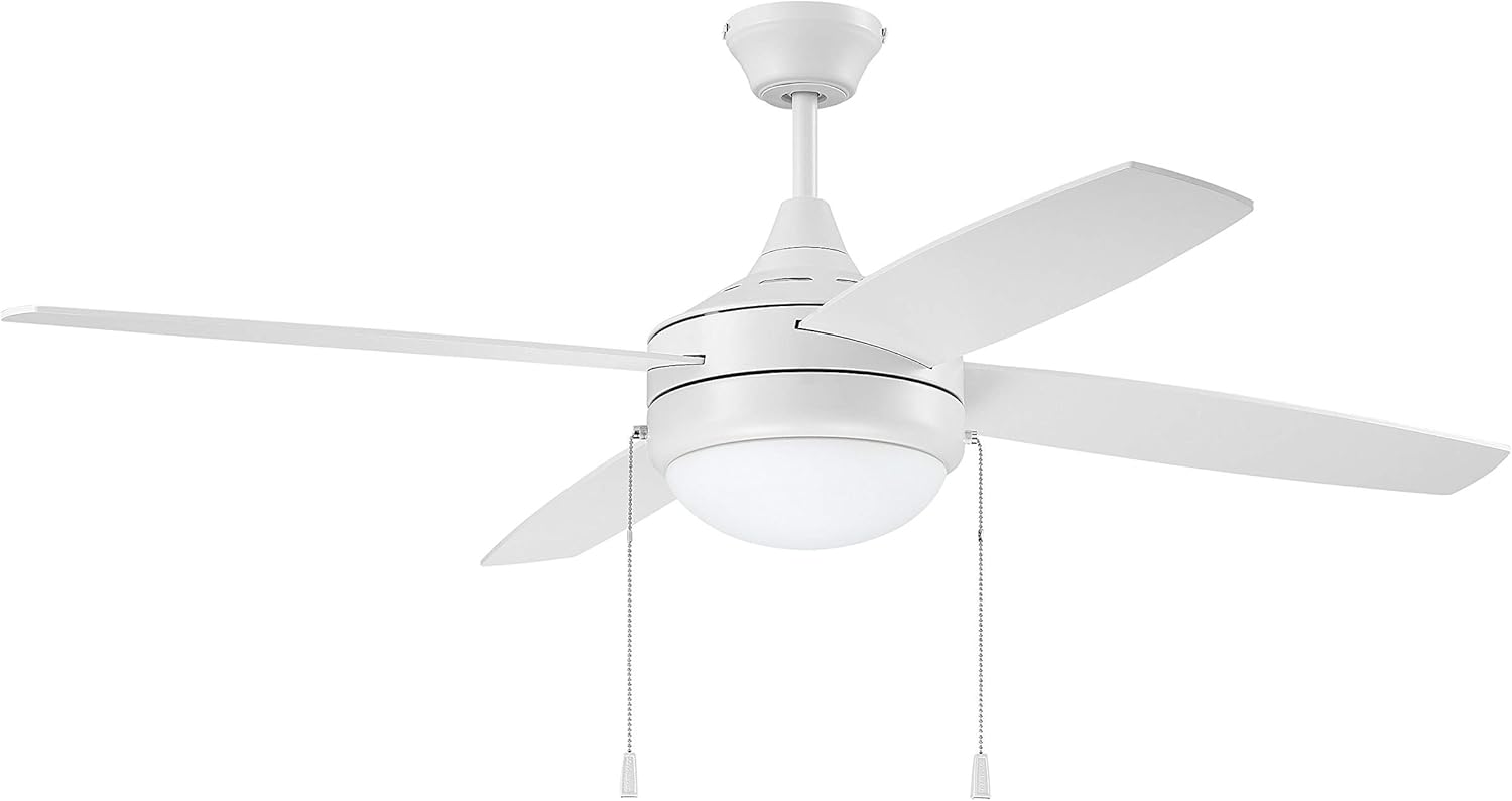 Craftmade PHA52W4 Phaze 52-inch ceiling fan with four white blades and an integrated LED light, viewzdola.