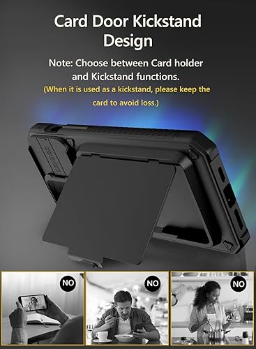 Miniatura 5 de Vihibii Funda para iPhone 15 Pro Max con tarjetero (4 tarjetas) y cubierta deslizante para cámara y soporte, protección contra caídas de grado