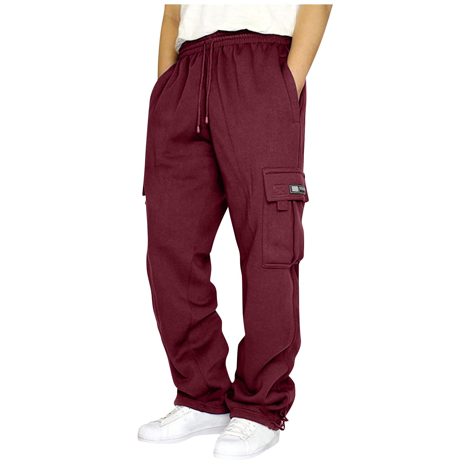 Cargo Sweatpants for Men Fleece Lined Cargos Casual Loose Fit Warm Winter Joggers Straight Leg Cargo Pants with Pocket