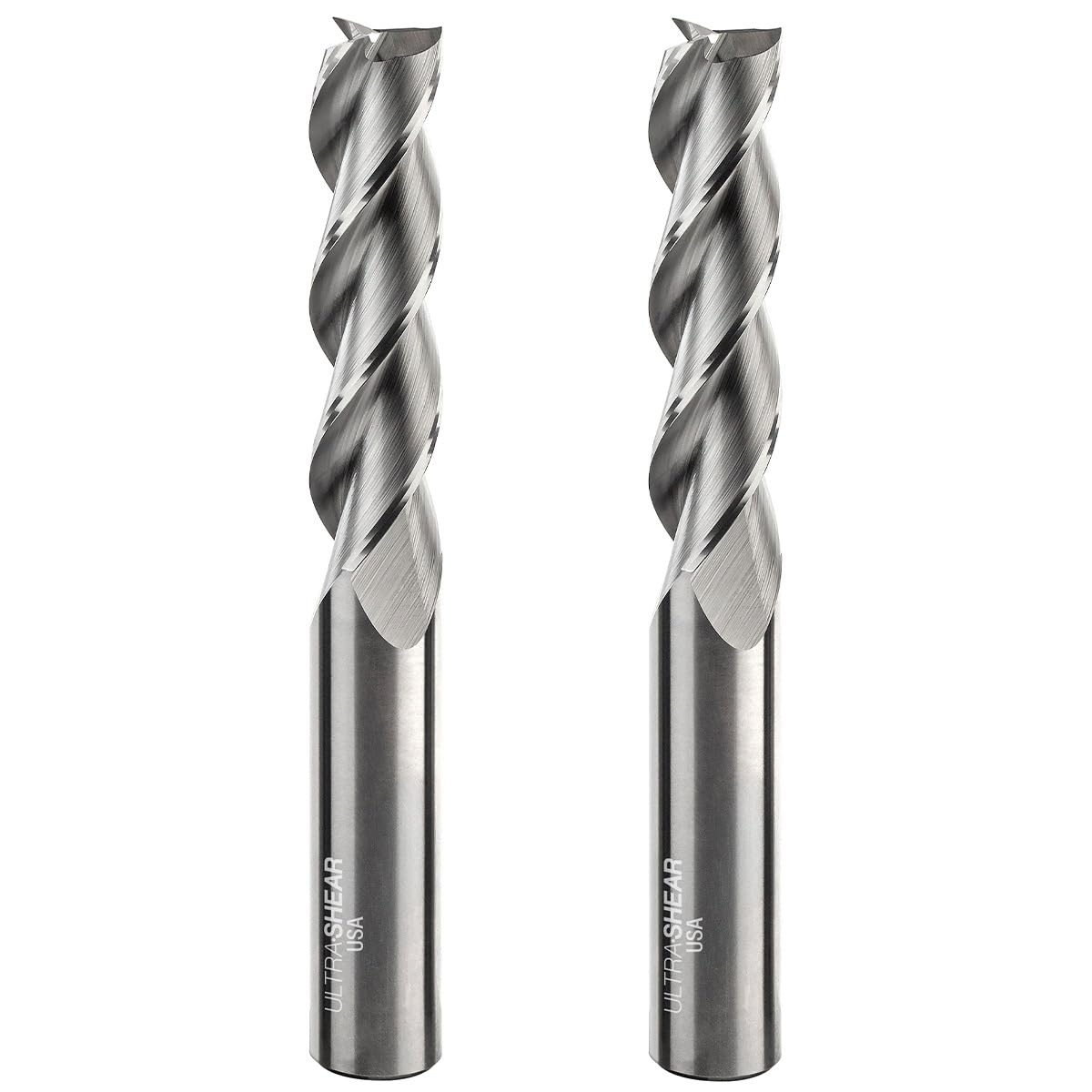 1/2 Inch End Mills, 3 Flute, 2 Pack, USA Made Solid Carbide CNC Aluminum Cutting Bits for Roughing & Finishing - Square End - UF27109