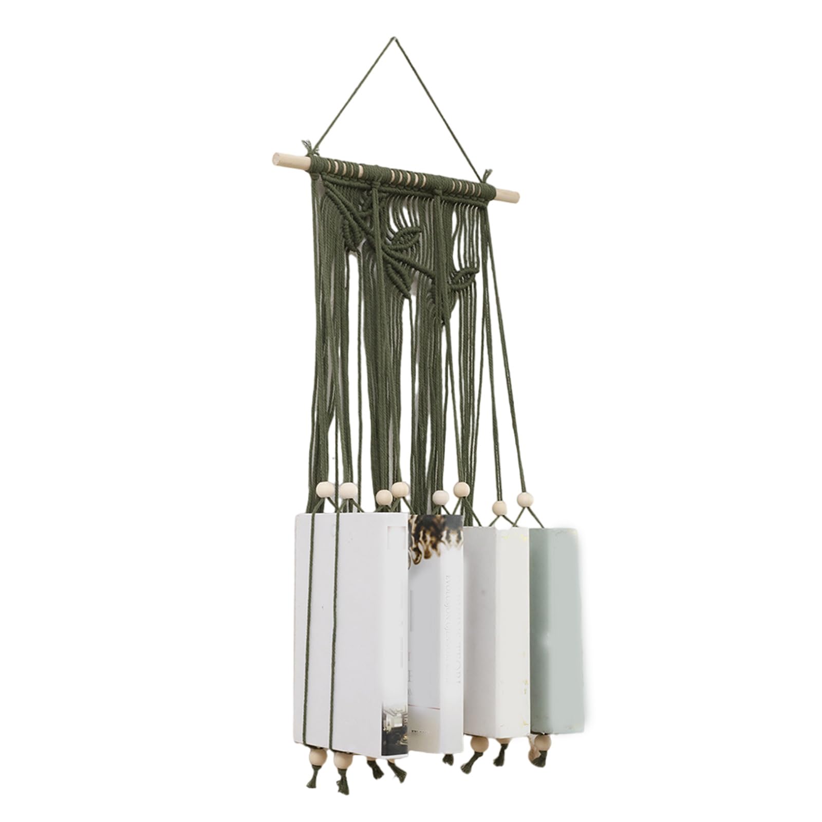 Hsioluted Wall Hanging Rack for Home Decors Handwoven Cotton Tassels Macrames Wood Beads Book Hangers Floating Shelf Wall Tapestrys Book Hangers