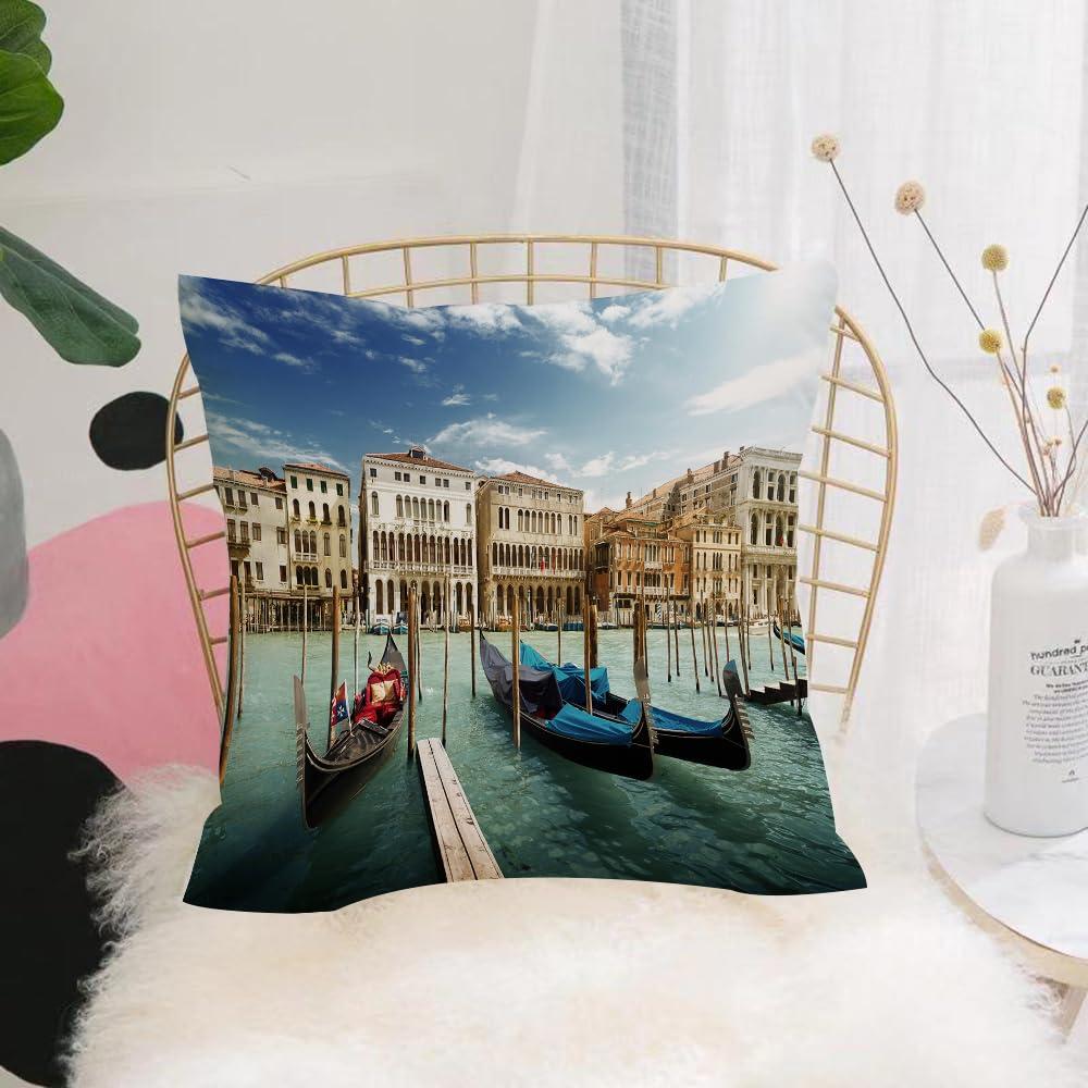 HYOSXW Cushion Cover,Throw Pillow Case Home Decorative for Living Room Bedroom Sofa Chair 16X16 Inch,Italian photographic print, Venetian gondolas and the Adriatic lagoon Venice,Pillowcase 40X40cm