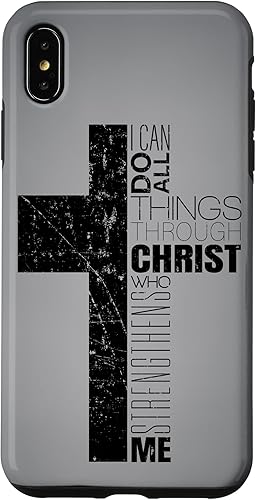 iPhone XS Max Negro Cristiano Cruz Religiosa Biblia Verso Filipenses 4 13 Caso