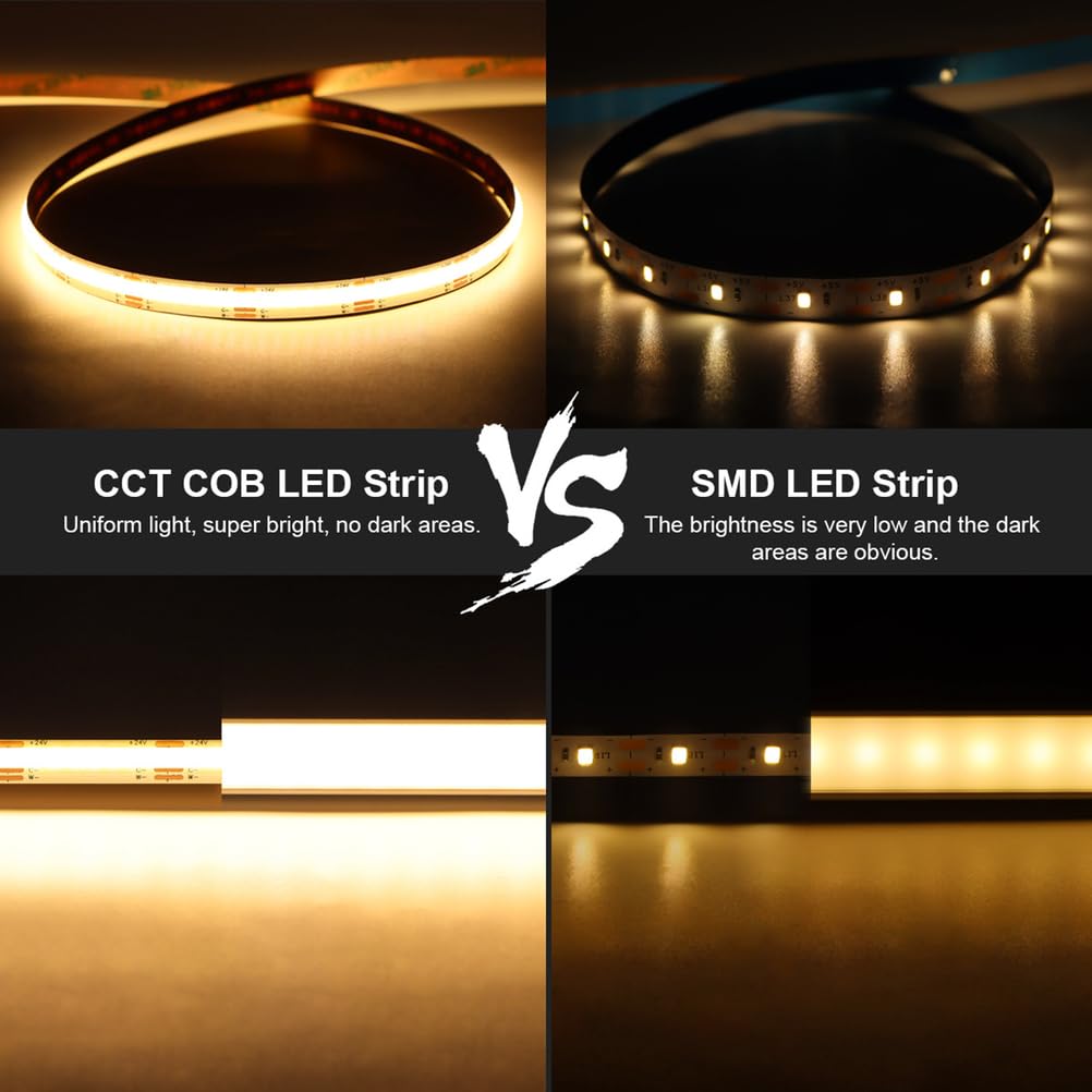 Taśma LED 5 m 24 V 608 diod LED/m z wtyczką Taśma LED WIFI COB z możliwością ściemniania, z zasilaczem Samoprzylepna 3000 K Ciepła biel IP65 Wodoodporna Do szaf Schody Korytarz Sypialnia Impreza,3m