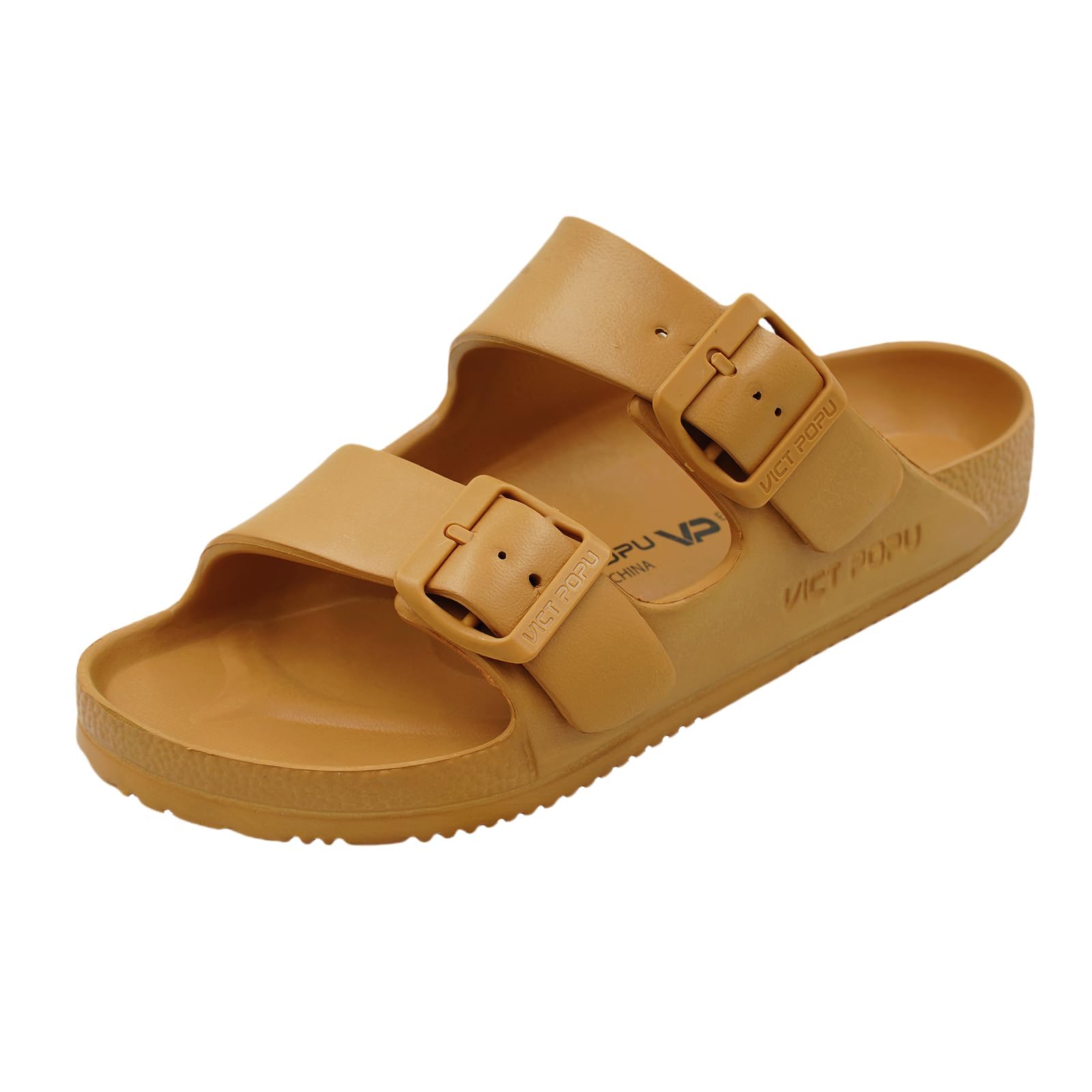 VICT POPU Ciabatte da donna con plantare, sandali piatti, antiscivolo, estivi, casual, in EVA, per adulti, marrone, 39 EU