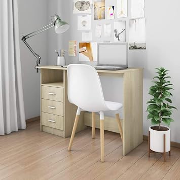 Office Furniture,Study Desk,escritorio,escritorios para cuartos,Work Desk,Desk with Drawers Sonoma Oak 43.3"x19.7"x29.9" Engineered WoodSuitable for Office, Gaming Room, Bedroom