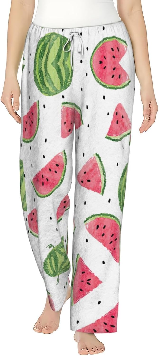 Watermelon Fresh Fruit Print Cozy Christmas Pajama Pants,Flannel Pajama Bottoms,Cater To Various Body Types