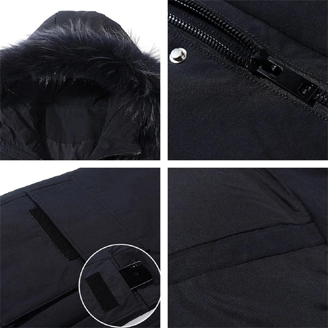 Men's Winter Warm Windproof Thick Long Down Jacket Fashion Hooded Fur Collar Large Pockets Puffer Jacket Parkas