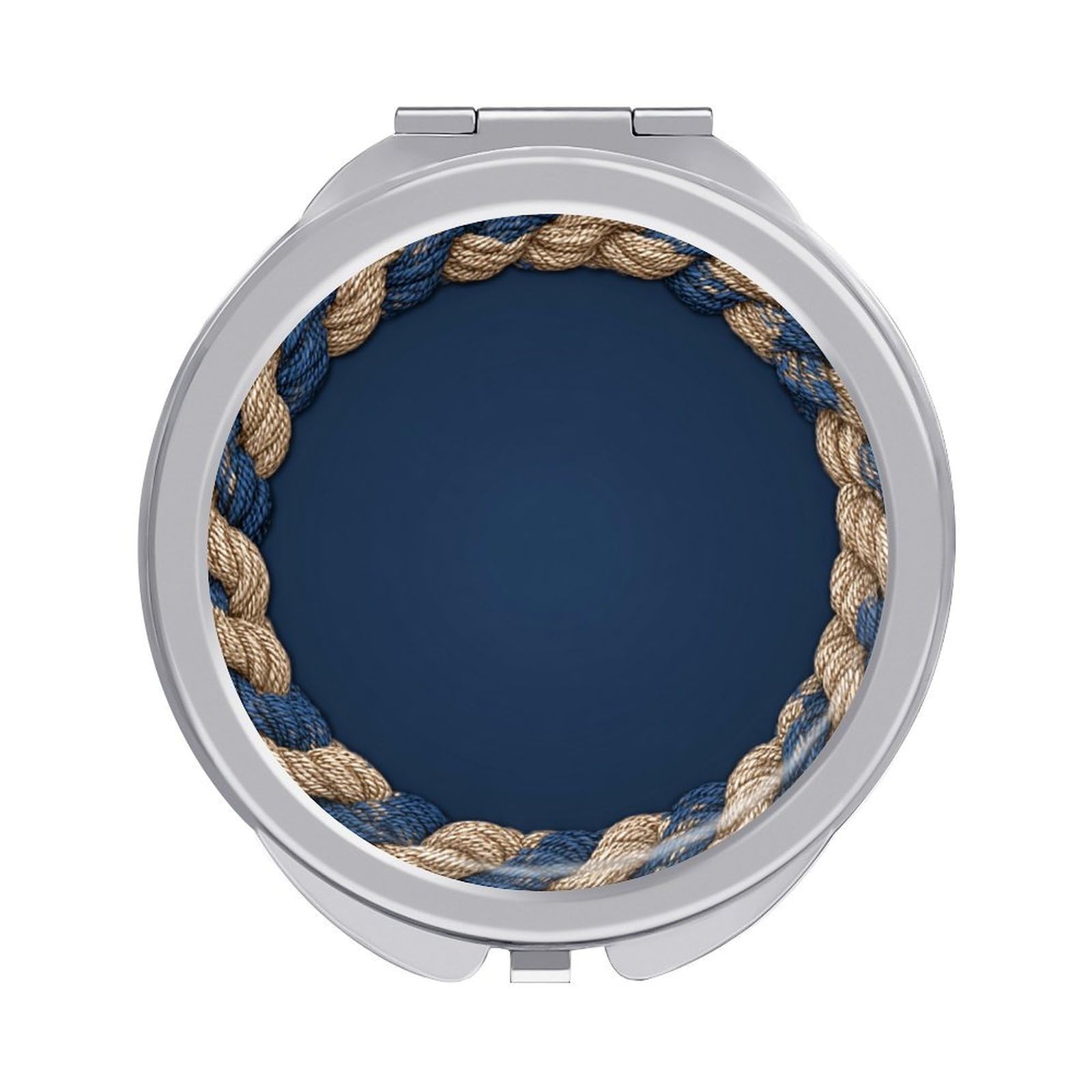 Jubonexis Luxury Twisted Rope Texture in Navy Blue Beige Women Pocket Mirrors, Girls Small Portable Travel Makeup Mini Mirror