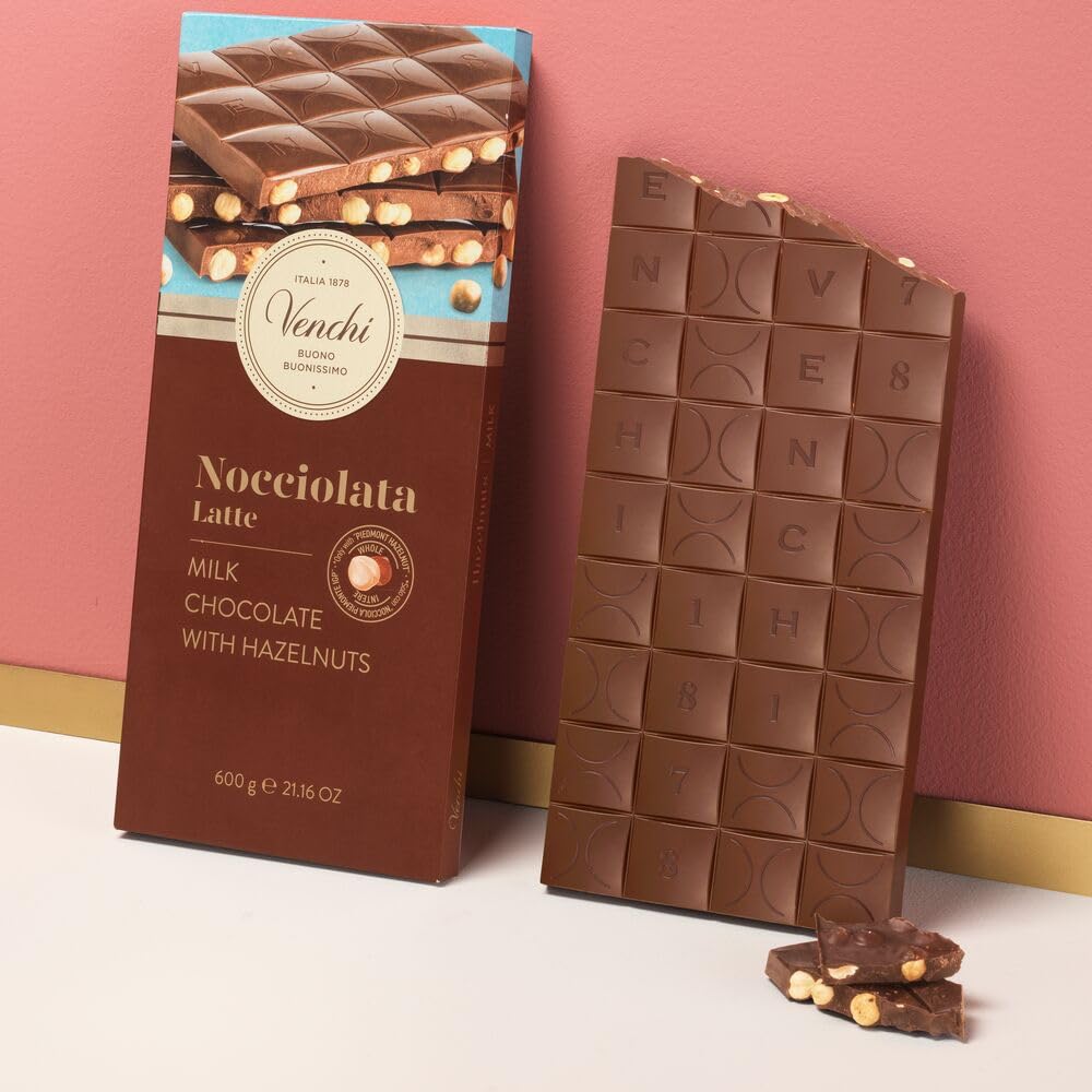 Venchi - Maxi Tafel Nocciolata Milchschokolade, 600 g, mit ganzer "Piemont-Haselnüss", Glutenfrei, Ohne Farbstoffe und Ohne Konservierungsstoffe