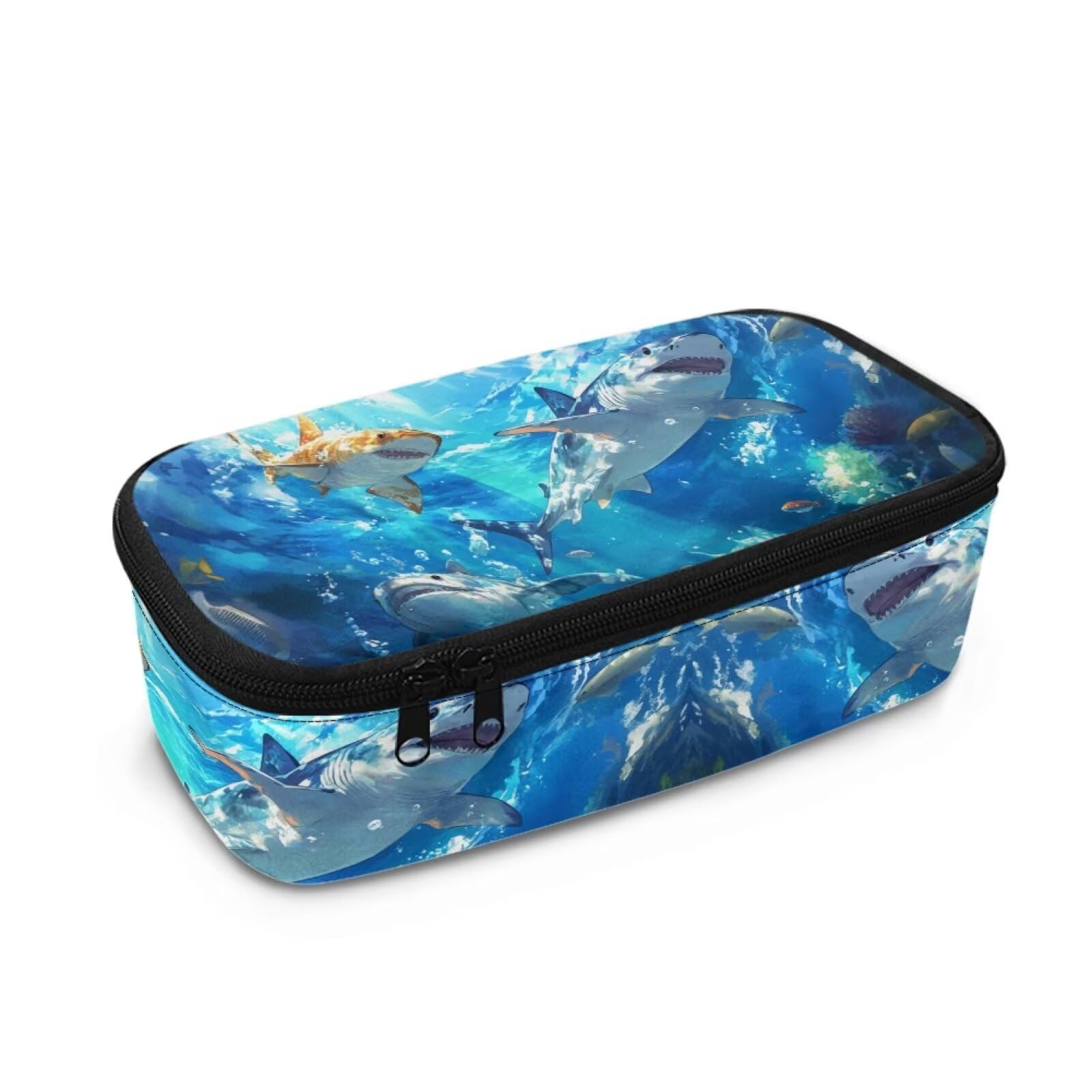 COEQINE Shark Pencil Case for Boys 8-12 Age Large Pencil Box Middle School Student Pencil Pouch with Storage Stationary Mesh Bag for School College — image 1