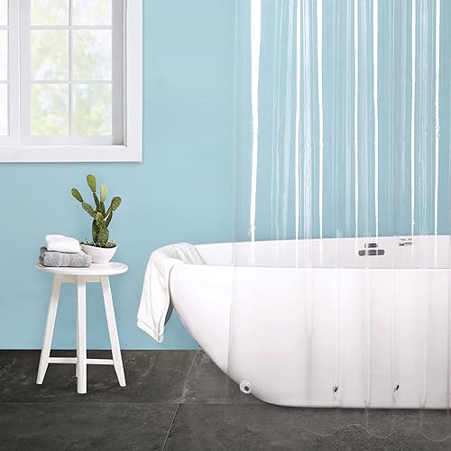 Miniatura 18 de EurCross Cortina de ducha transparente con ganchos y 5 pesos imanes, resistente al agua, de alta calidad, 9G, PEVA, cortina de ducha de plástico