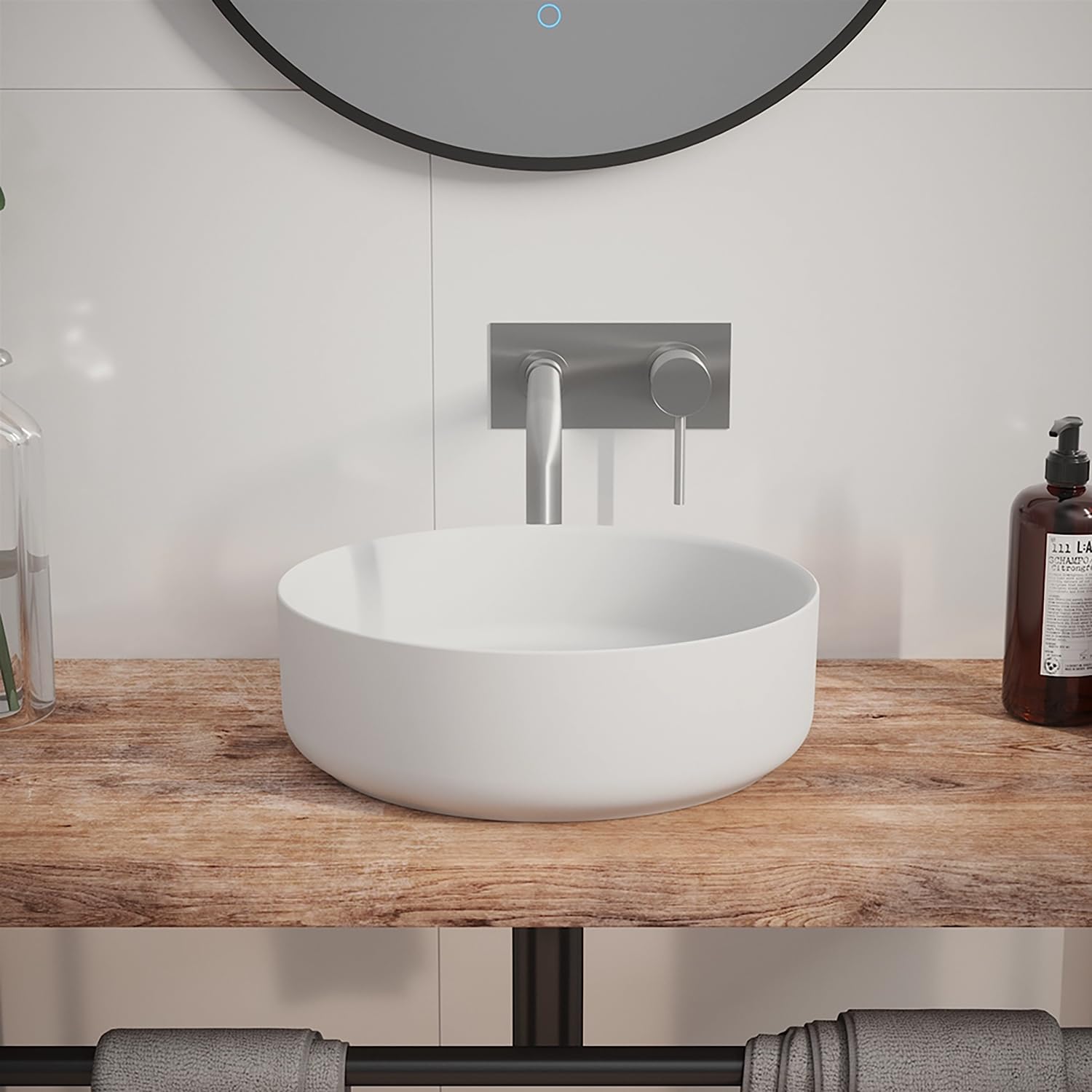 Lavabo da Appoggio Senza Troppo Pieno 36x36x12 cm Tondo in Ceramica Bianco Lucido per Mensole da Bagno Sospese