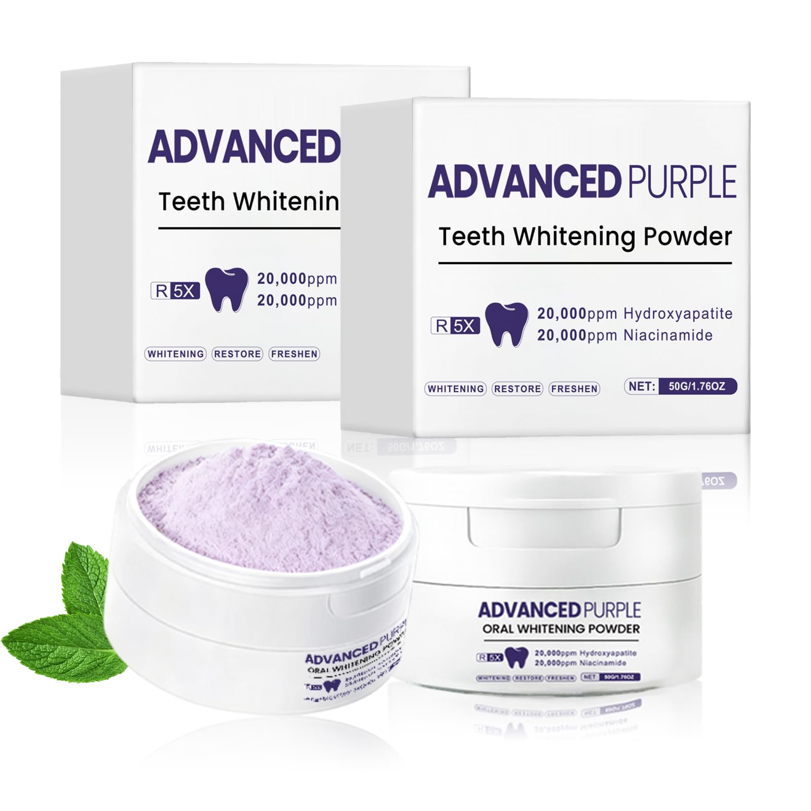2 PCS Teeth Whitening Powder - R5X Advanced Purple Color Balance - Hydroxyapatite Remineralizing Enamel Repair Niacinamide Formula