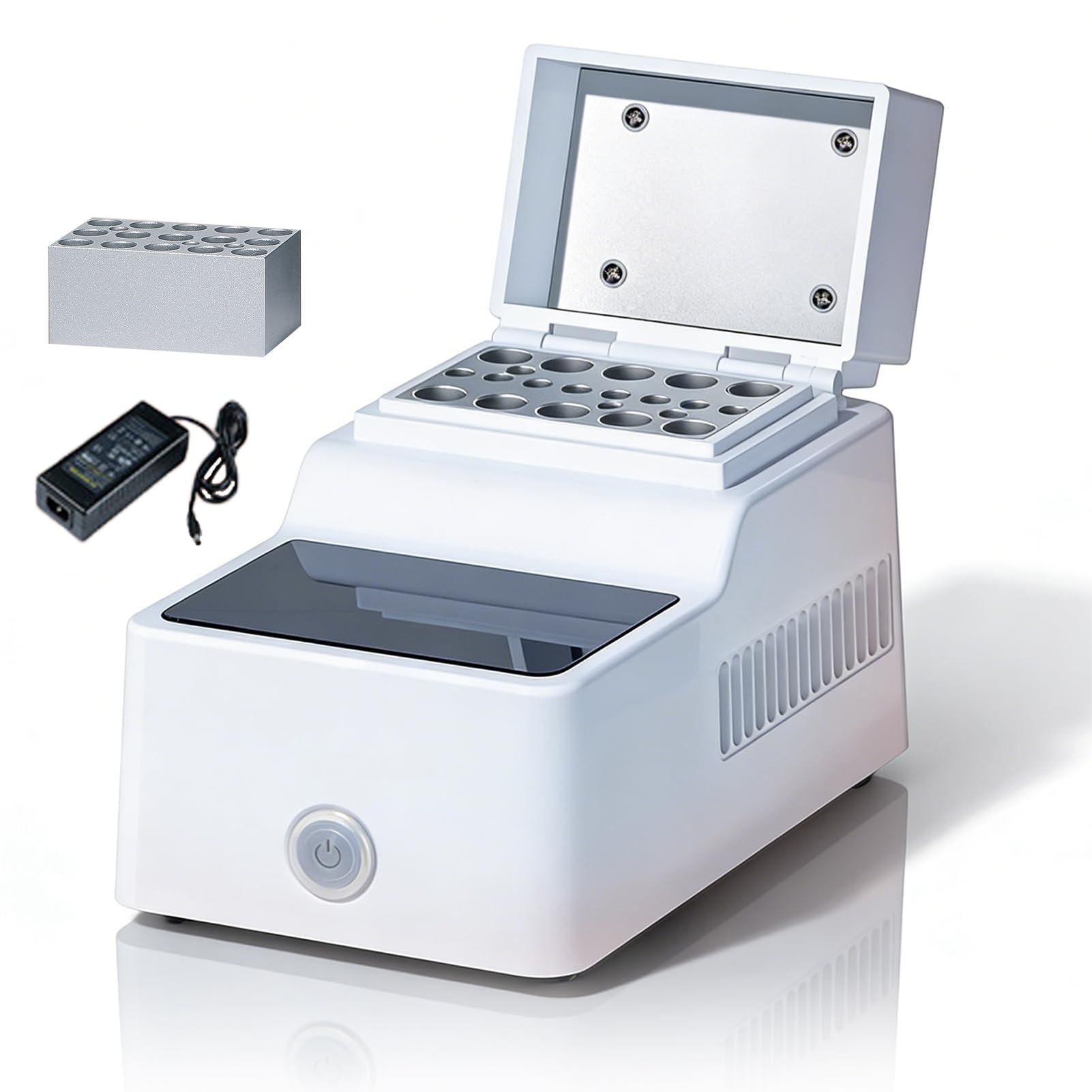 Incubadora de baño seco con tapa, calentador digital de bloque de laboratorio de 120 W, 9 puntos programables, calibración rápida para investigación de temperatura constante, refrigeración o