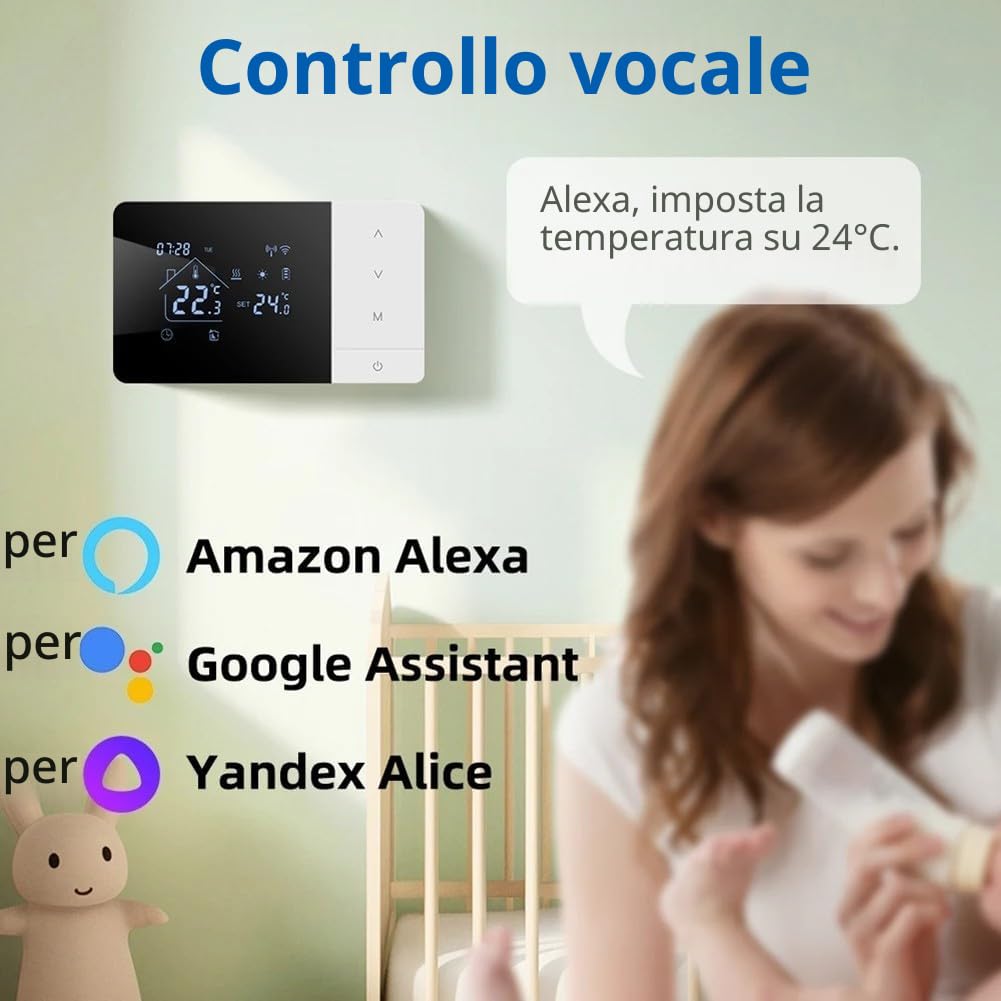 Termostato intelligente per Tuya, termostato intelligente programmabile WiFi, per caldaie a gas, compatibile con Tuya e app Voice Ready