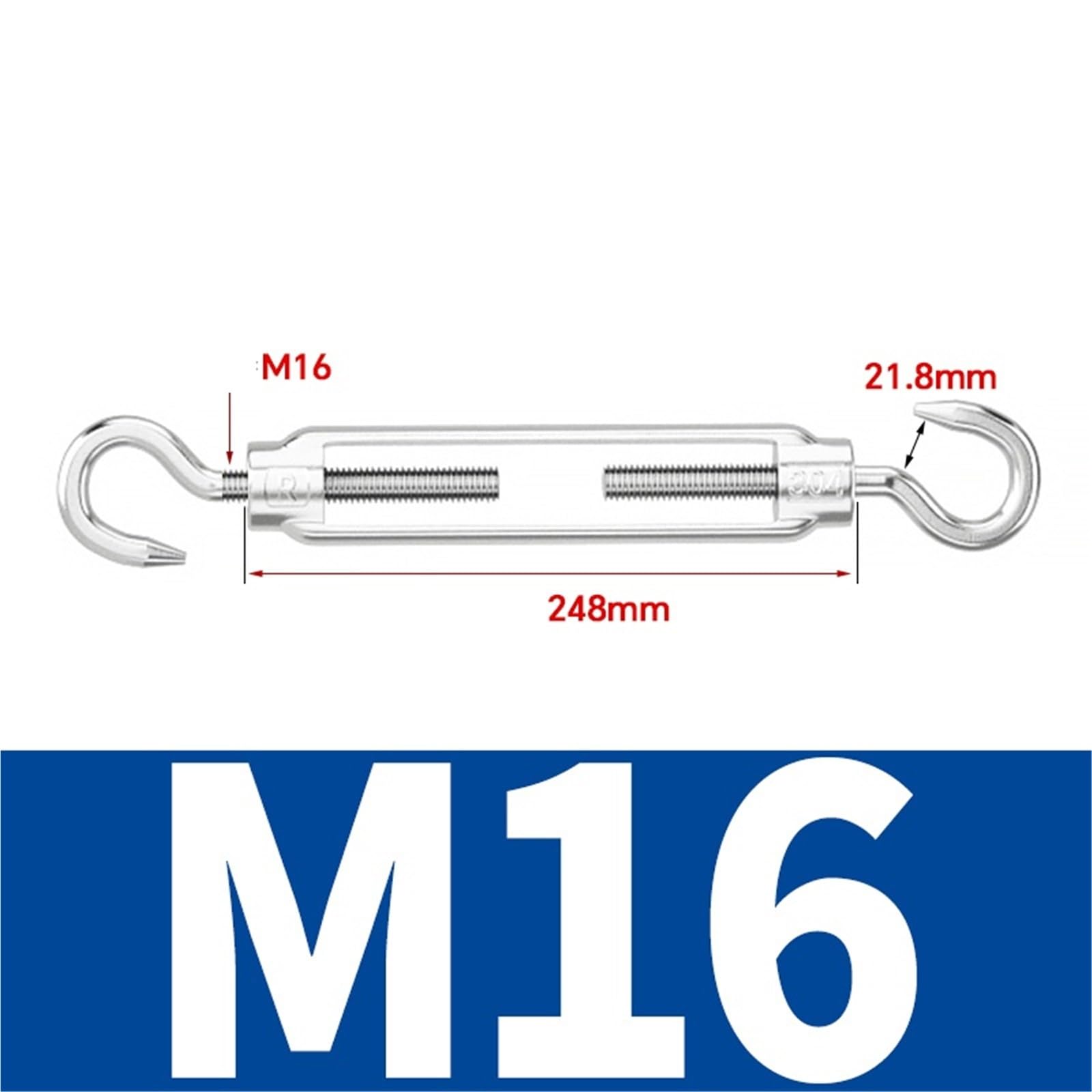 2 tensores de gancho M4-M27 de acero inoxidable 304 for tensores de cables, tensores for velas de sombra y tendederos.(M16)