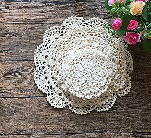 Mindplus Set Of 12 Hand Crochet Doilies Cotton Crocheted Lace Doilies 4-10 Inches Round Beige thumb #3