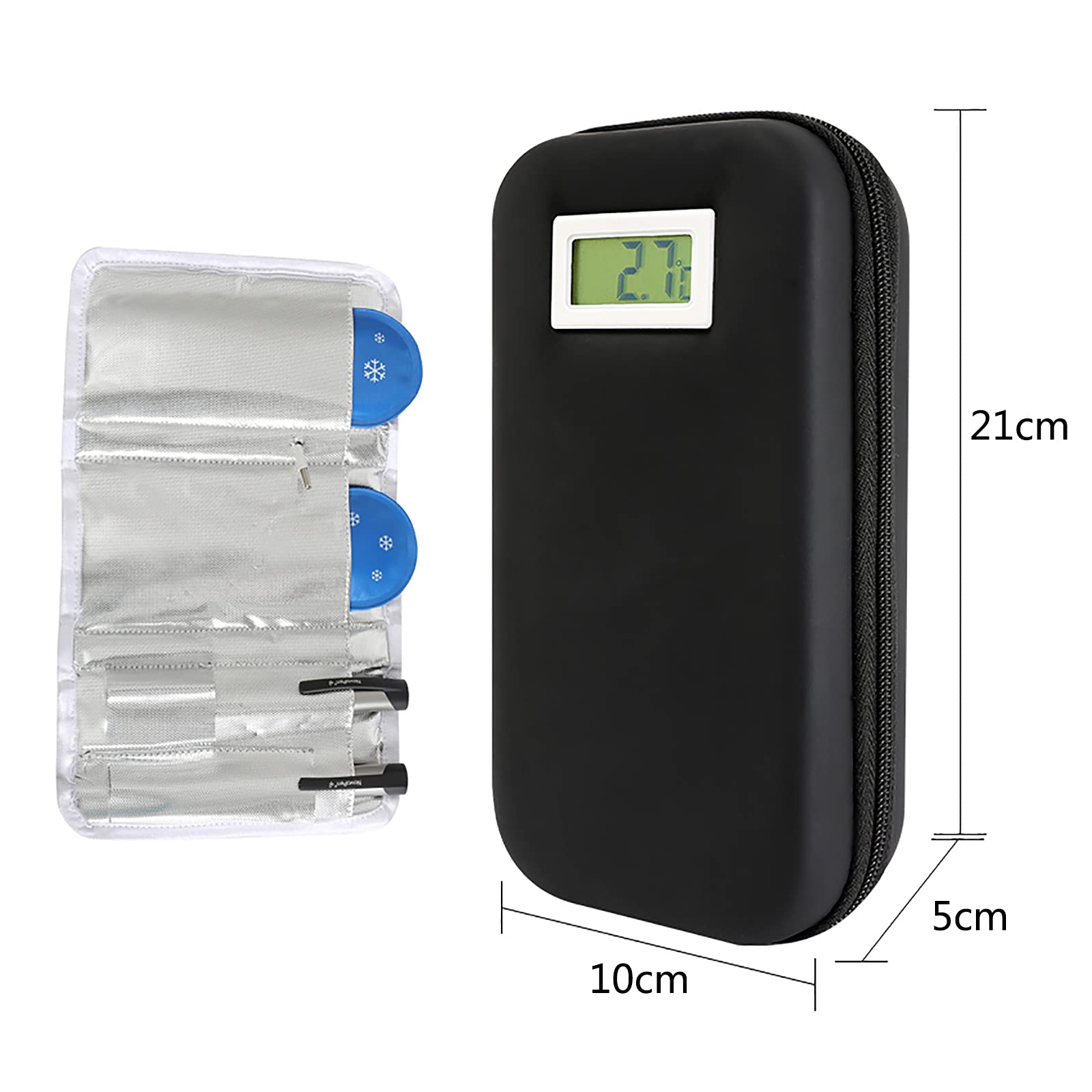 Kühlschrank-Insulin-Travail-Etui, Eva-Insulin-Stift-Etui, tragbare Reise-Diabetes-Tasche, für Insulin-Stift, Blutzuckermessgerät und Diabetiker-Zubehör mit 2 Kühler-Eisbeuteln