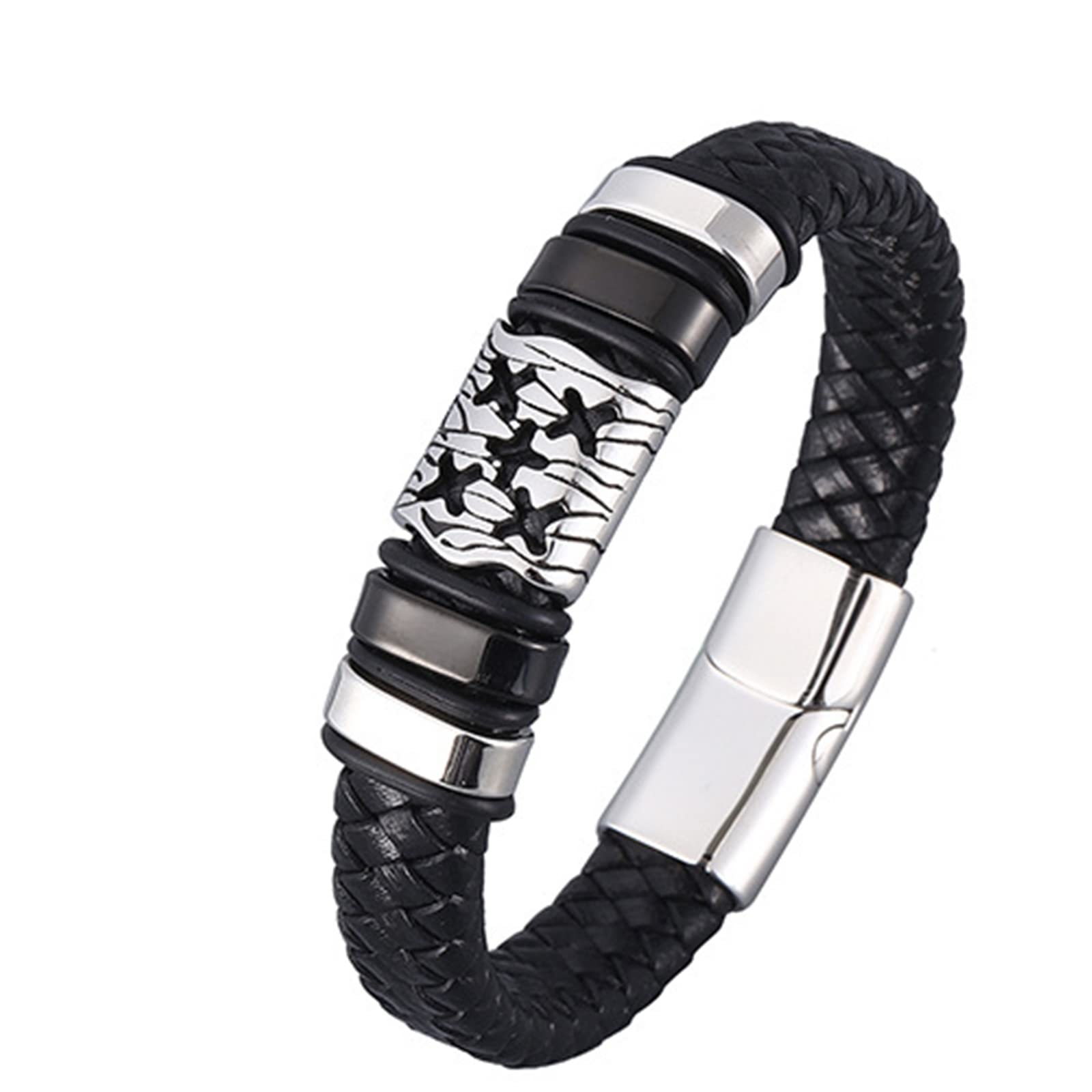 Kettenarmband Männer Edelstahl, Lederarmbänder für Männer schwarz geflochten
