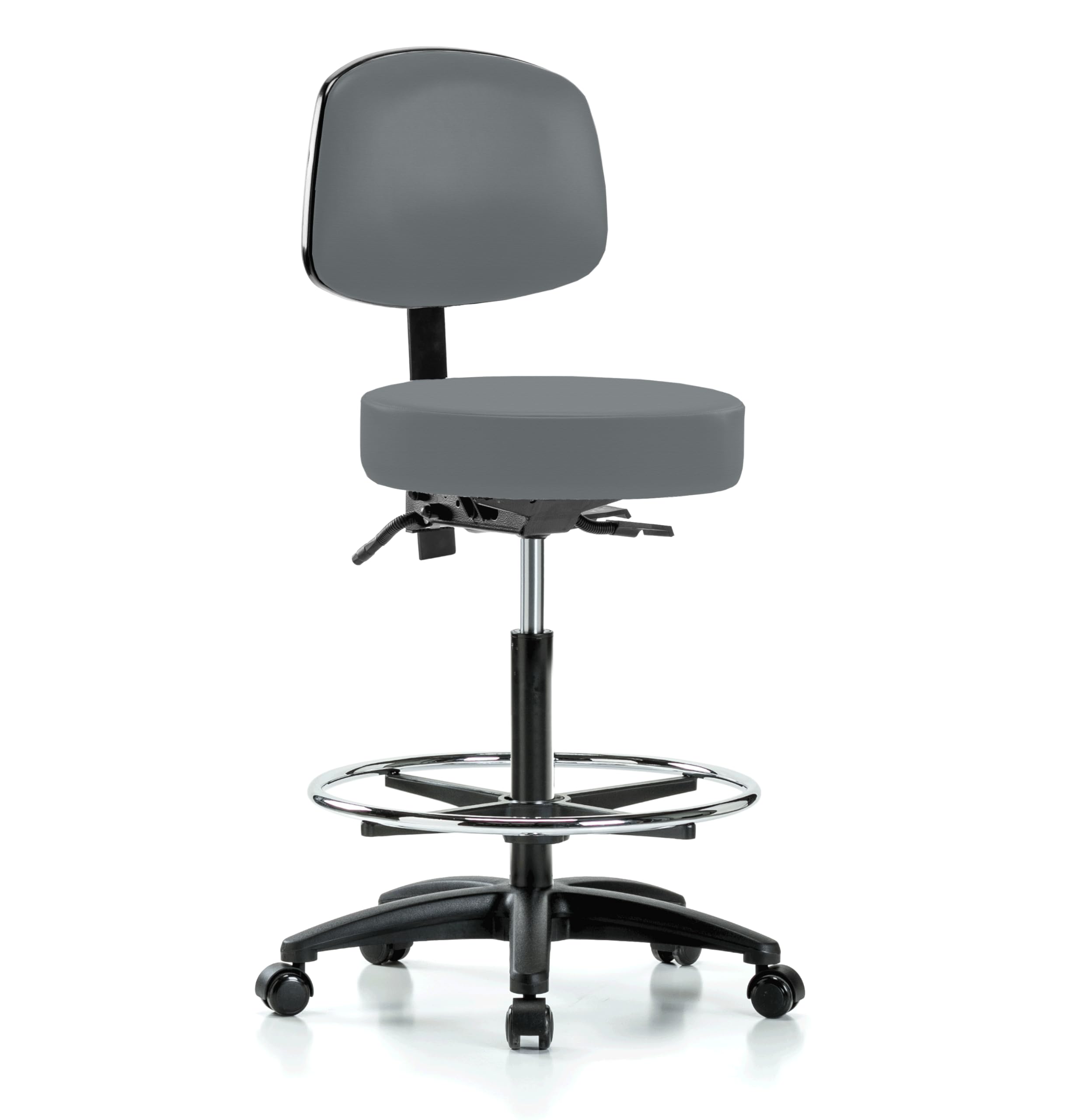 Perch Exam Stool with Foot Ring, Casters, 25-35", Cinder