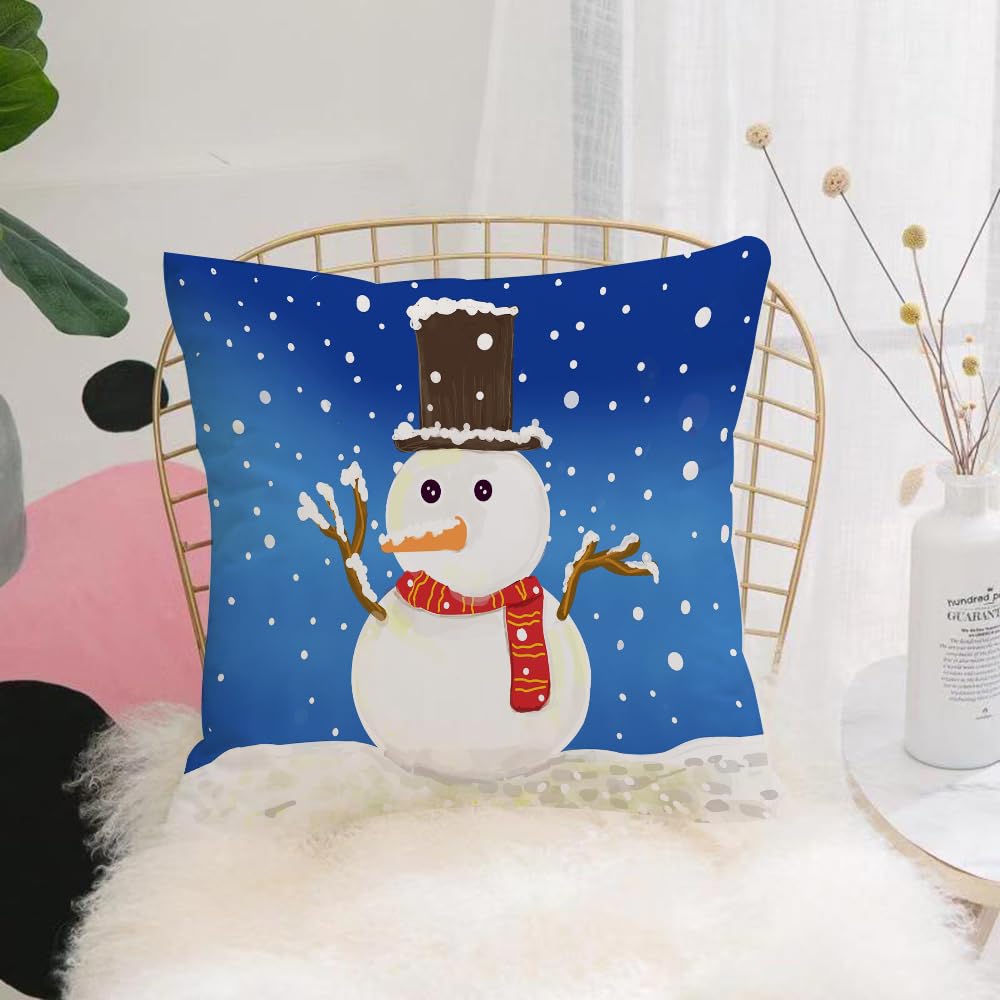 Hyosxw Snowman In The Cold Blue Background - A1 Cushion Cover,Throw Pillow Case Home Decorative For Living Room Bedroom Sofa Chair 18X18 Inch,Snowman In The Cold Blue Background,Pillowcase 45X45cm