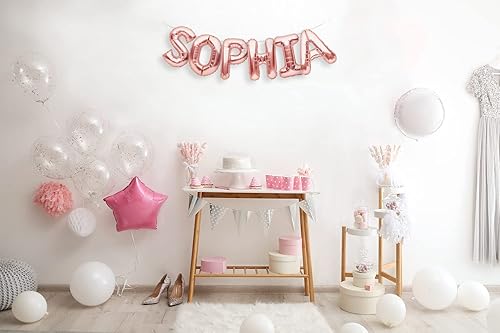 Miniatura 3 de PartyForever SOPHIA - Pancarta grande de 16 pulgadas, globos de papel de aluminio de oro rosa, letras con nombre para mujeres y niñas, decoraciones