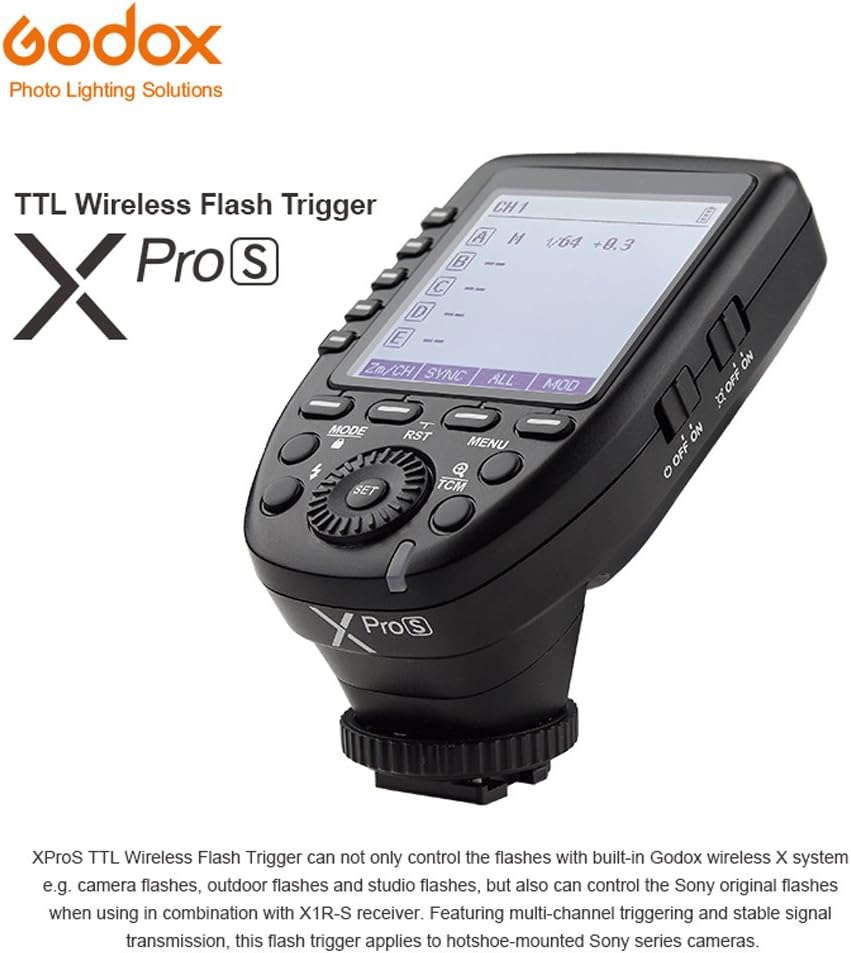 Godox XPro-S TTL Wireless Flash Trigger for Sony Camera, 2.4G Wirless Flash Transmitter HSS 1/8000s, TTL-Convert-Manual Function, 11 Customizable Functions, Big LCD Screen, 16 Groups and 32 Channels