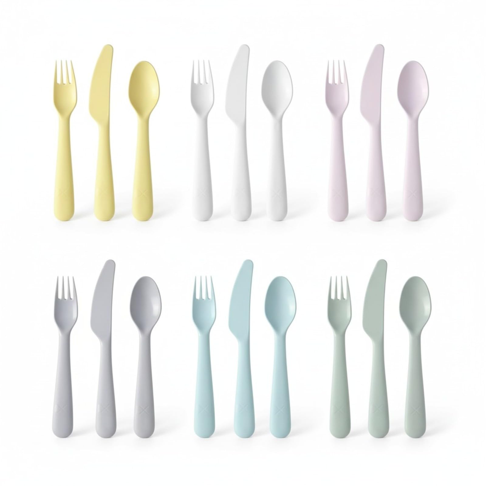 18pc Plastic KALAS Cutlery Set, Fork Knife and Spoon, Pastel Colours