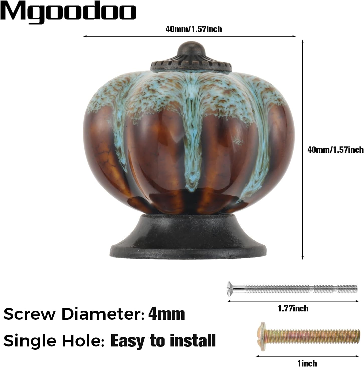 Mgoodoo 20PCS Ceramic Cabinet Knobs, 1.57'' Decorative Pumpkin Knobs for Dresser Drawer Pulls Vintage Kitchen Hardware Handle Home Decor Blue