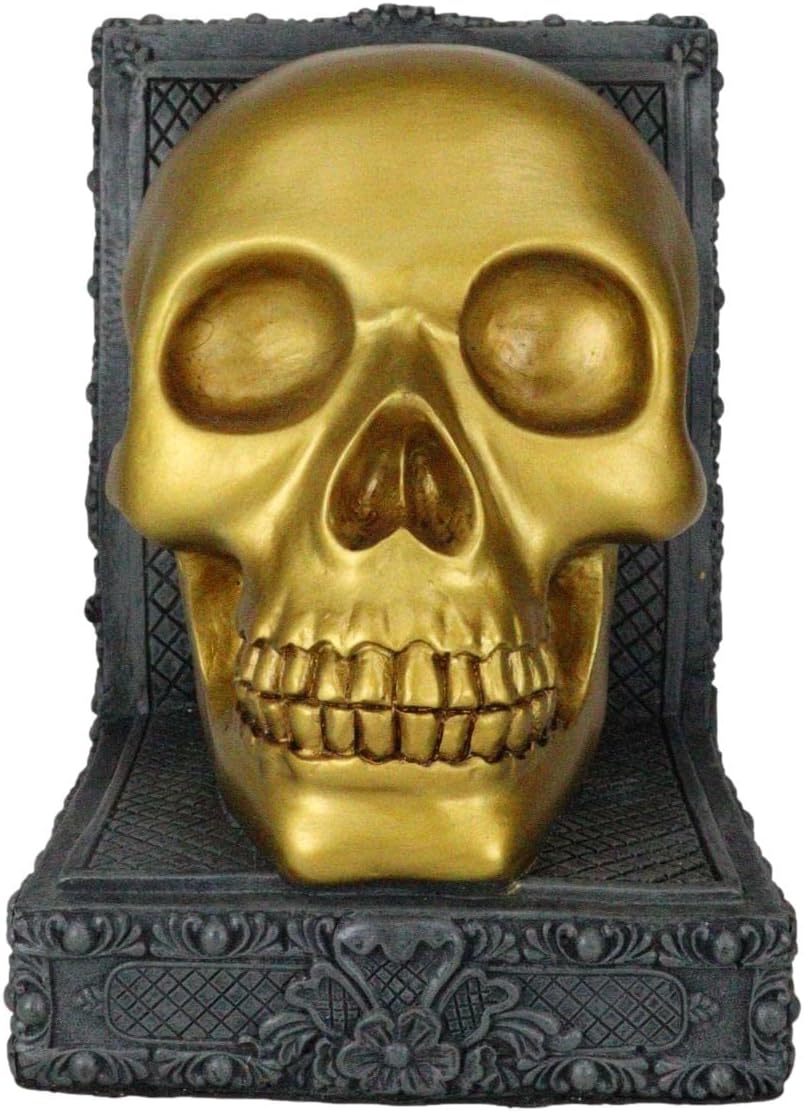Ebros Gift Ornate Rose Tribal Floral Tattoo Art Pirate's Treasure Matte Gold Skull Desktop Plaque Figurine 7" Height Medieval Scrollwork Lace Gothic Theme Resin Bookend Sculpture (1)
