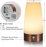 Vista 6 de Betus Motion Sensor Night Light, Battery Operated Lamp with 2 Sensored Modes - Retro Bedside Table Desk Lamp with Soft Ambient Light for Bedroom