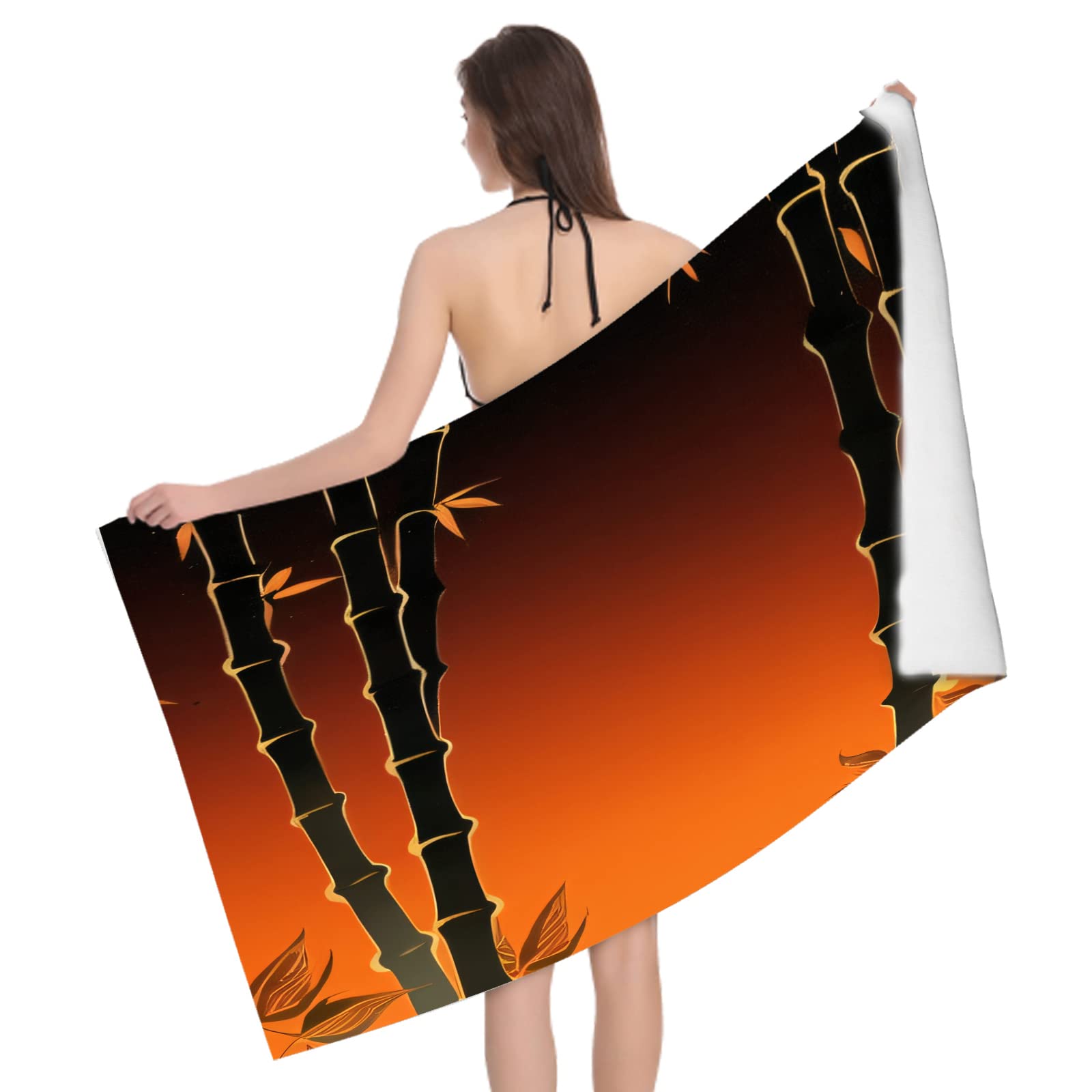 Serviette de Plage 100x200 Bambou, Femme Homme, 3D Chinoiseries Serviette de Bain Grande Microfibre Séchage Rapide Absorbant Drap de Plage pour Bain Voyage Camping